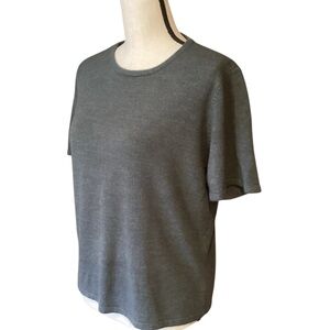 Vintage Super Soft Acrylic Short Sleeve Gray Crew Neck Sweater Size Large Petite